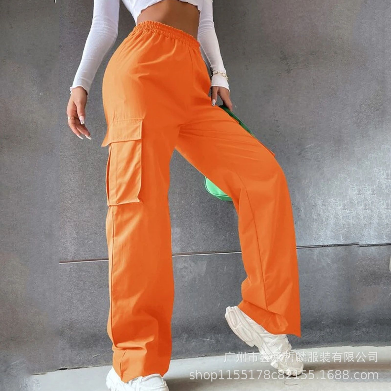 Fashion Women Baggy Joggers Pants Casual Communte Female Chic Straight Cargo Pant Elastic High Waist Elegant Oversized Trousers