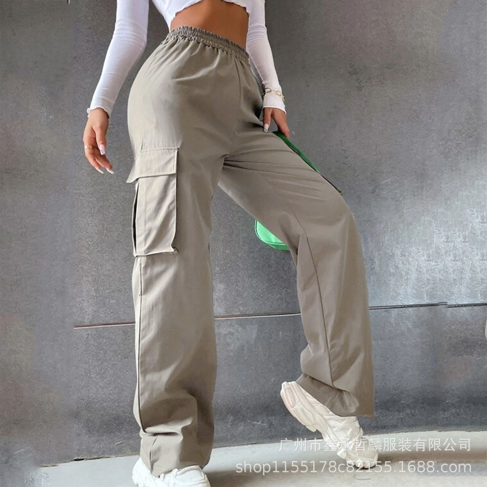 Fashion Women Baggy Joggers Pants Casual Communte Female Chic Straight Cargo Pant Elastic High Waist Elegant Oversized Trousers