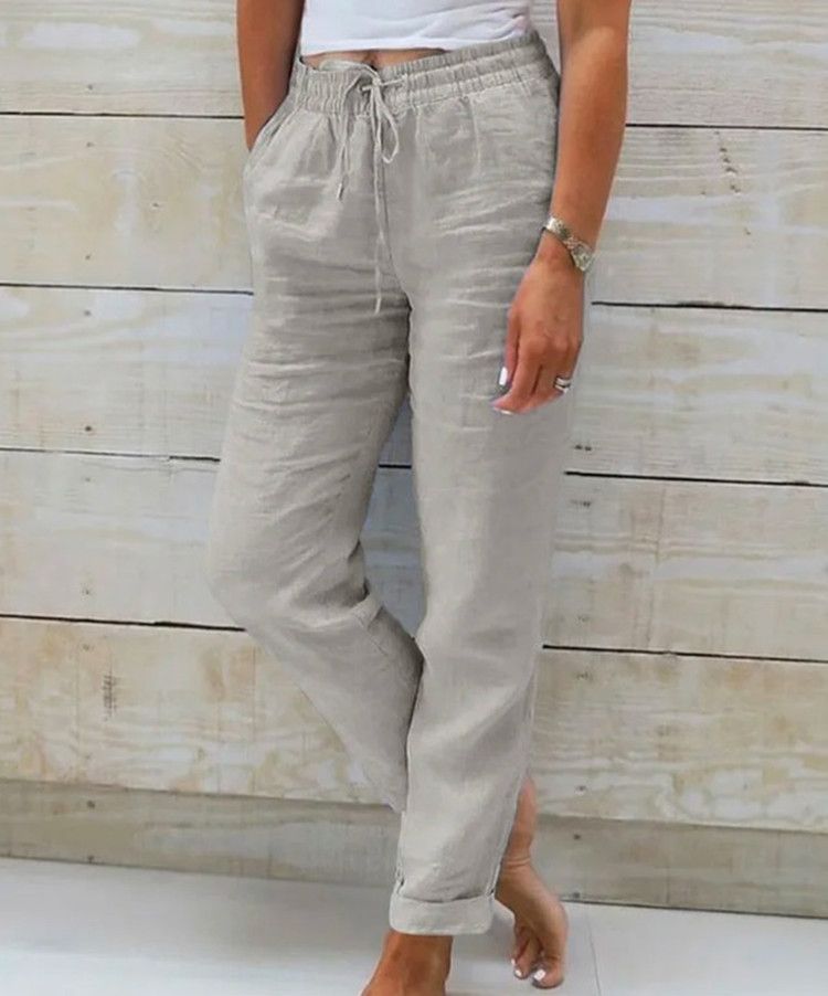 Cotton Linen Summer Pants for Women High Waist Elastic Casual Trousers Streetwear Solid Female Clothes Loose Pencil Pants