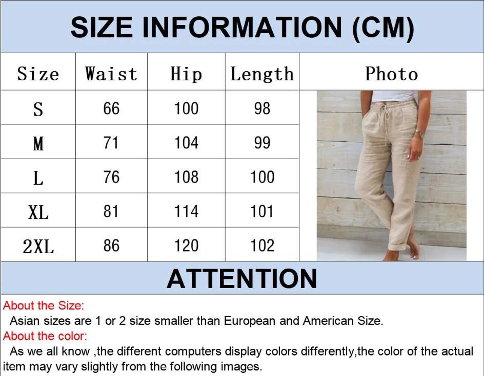 Cotton Linen Summer Pants for Women High Waist Elastic Casual Trousers Streetwear Solid Female Clothes Loose Pencil Pants