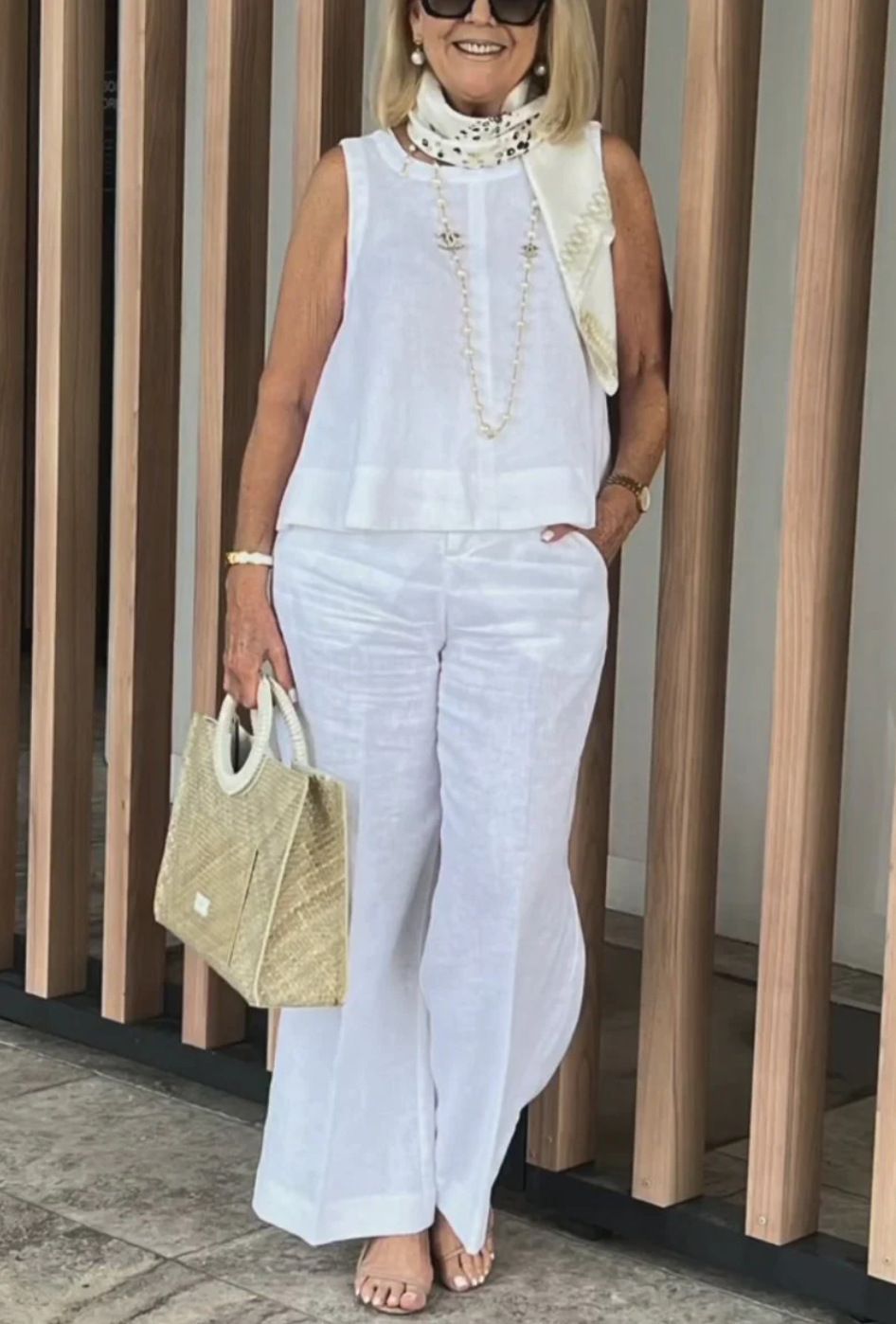 Simple Cotton Linen Women's Suits Summer Fashion Sleeveless Loose Blouse Wide Leg Pants Two Piece Set For Women Casual Outfits