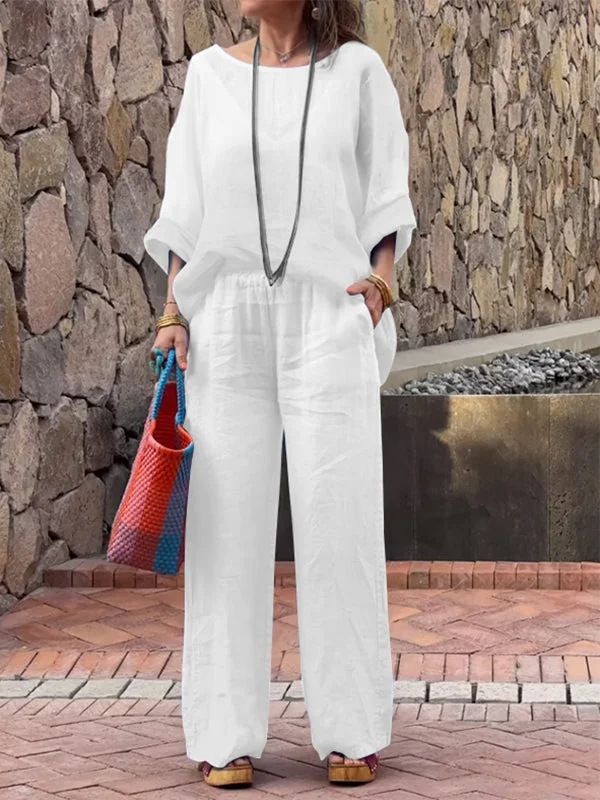 Gradient Cotton And Linen 2 Piece Sets Women Outfit For Women Summer Fashion Pocket Pant Sets Casual Loose Pullover Shirt Suit
