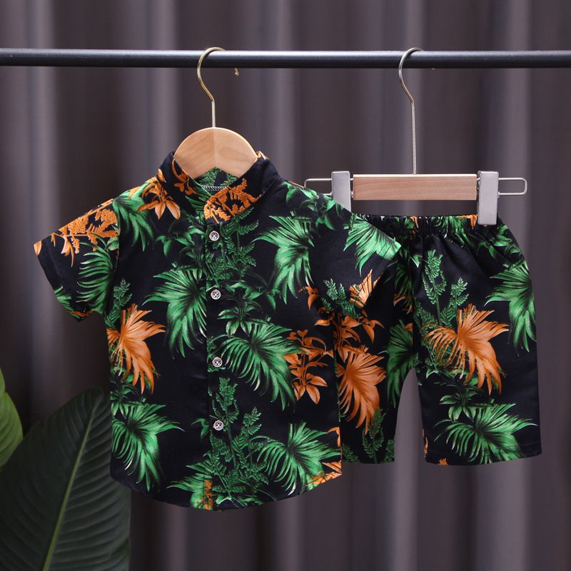 Kids Clothes Summer Boys Girls Print Short Sleeved Set Children Shirt Short Sleeved Beach Style Casual Two-Piece Set Clothes
