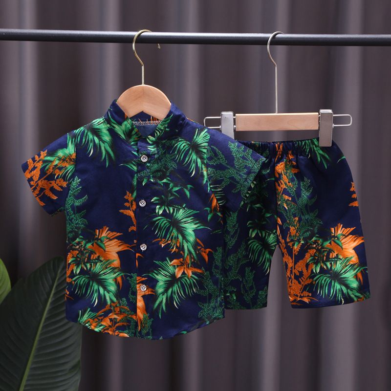 Kids Clothes Summer Boys Girls Print Short Sleeved Set Children Shirt Short Sleeved Beach Style Casual Two-Piece Set Clothes