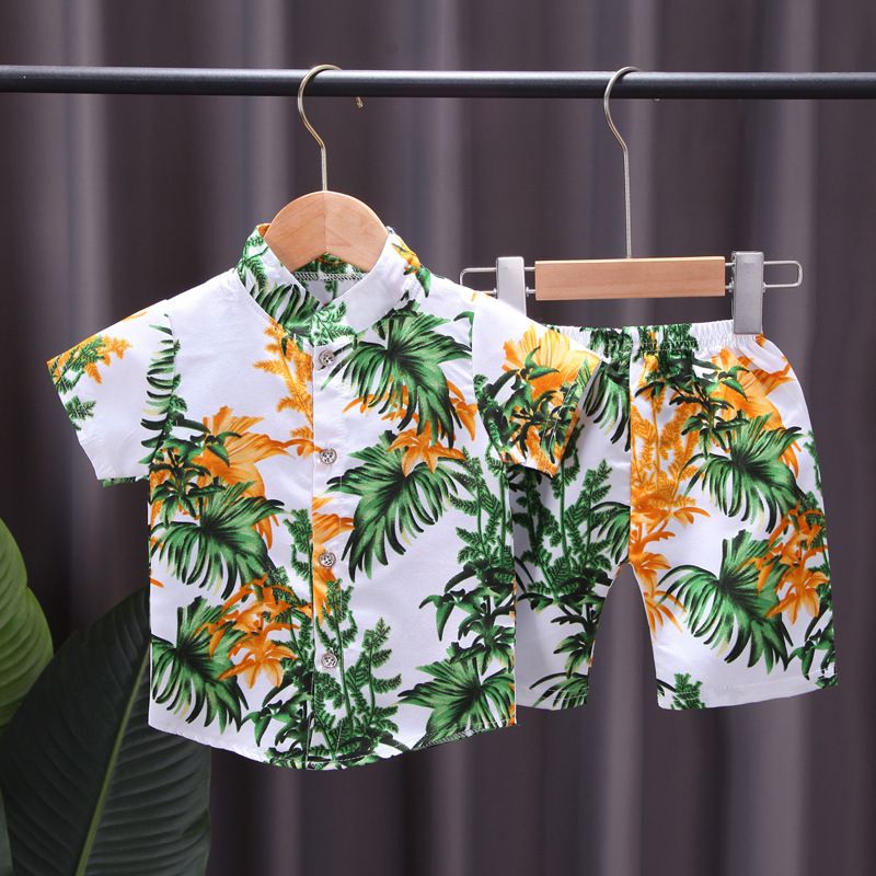 Kids Clothes Summer Boys Girls Print Short Sleeved Set Children Shirt Short Sleeved Beach Style Casual Two-Piece Set Clothes