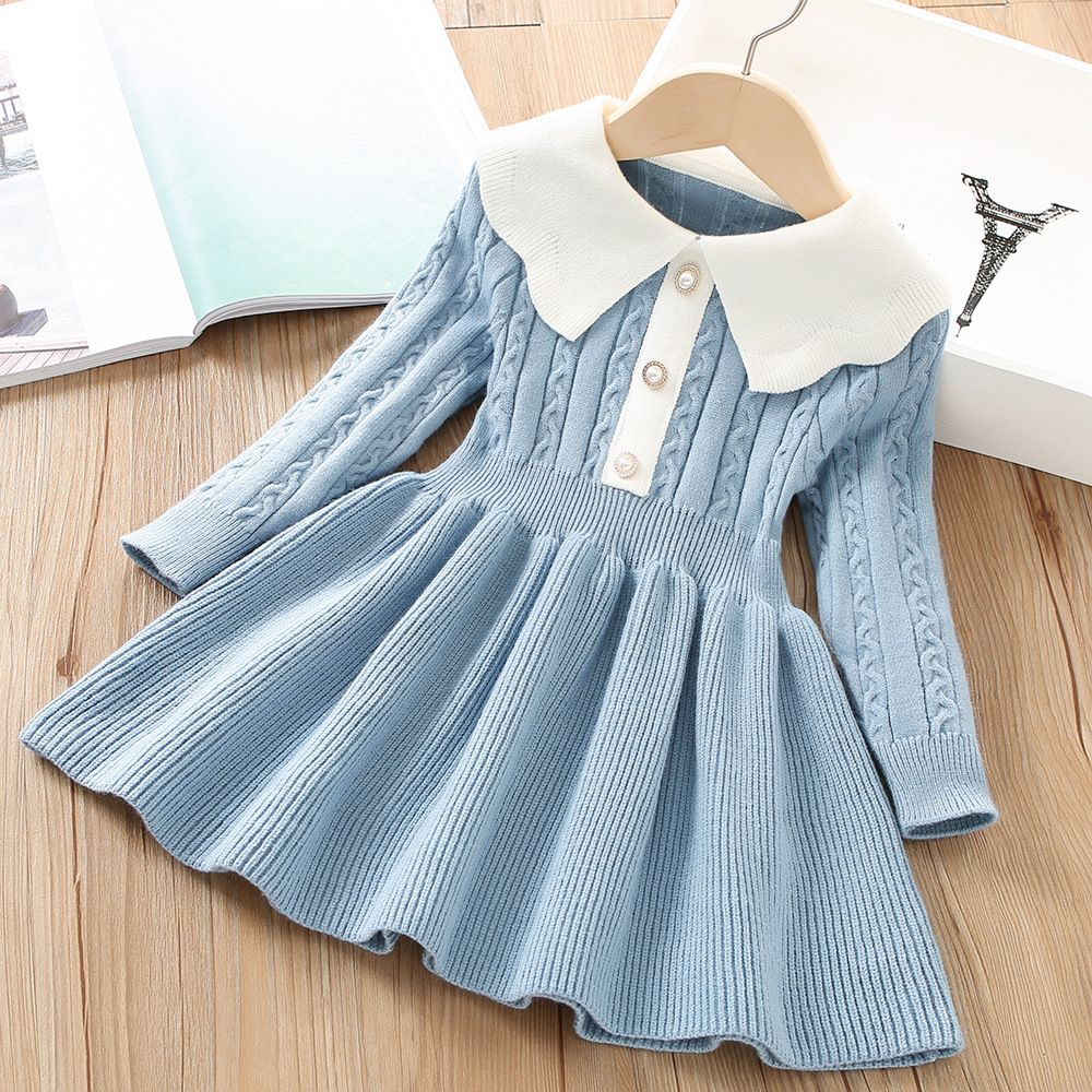 Winter Girls Knitting Wool Long Sleeve Dress Autumn Girls Baby Ruffle Knitted Princess Sweater Dress Casual Clothes