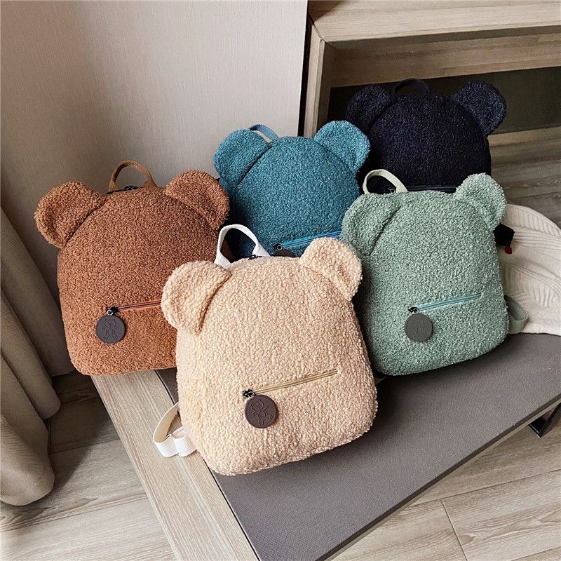 Cute Bear Ear Plush Backpack for Kids Adult Lamb Fleece Shoulder Bag High-capacity Parent-Child Bags Boys Girls Backpacks