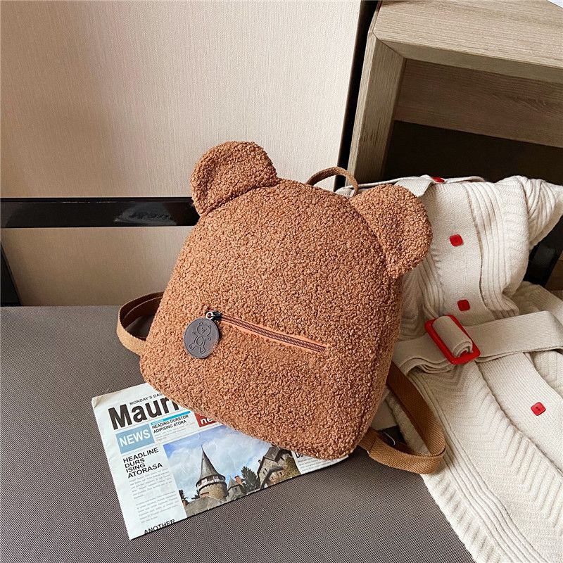 Cute Bear Ear Plush Backpack for Kids Adult Lamb Fleece Shoulder Bag High-capacity Parent-Child Bags Boys Girls Backpacks