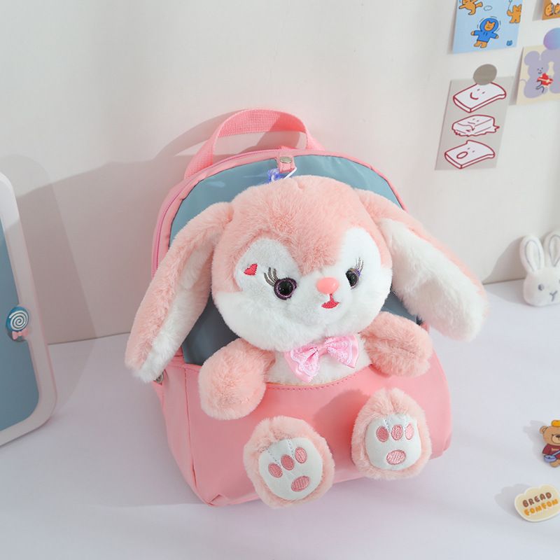 Plush Rabbit Backpack for Boys Girls Kids Children SchoolBag Cute Bow Tie Cartoon School Bags Kindergarten Preschool Baby Bag