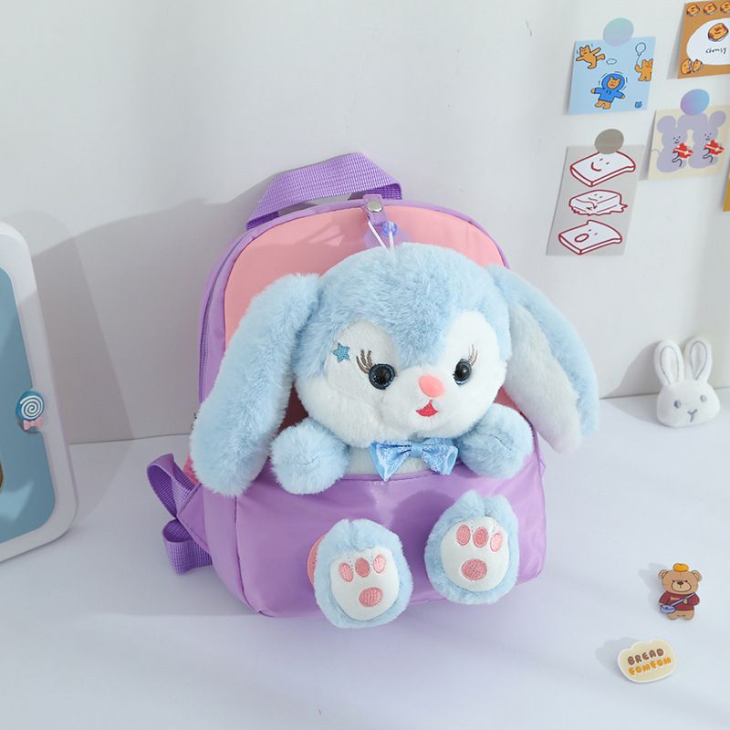 Plush Rabbit Backpack for Boys Girls Kids Children SchoolBag Cute Bow Tie Cartoon School Bags Kindergarten Preschool Baby Bag