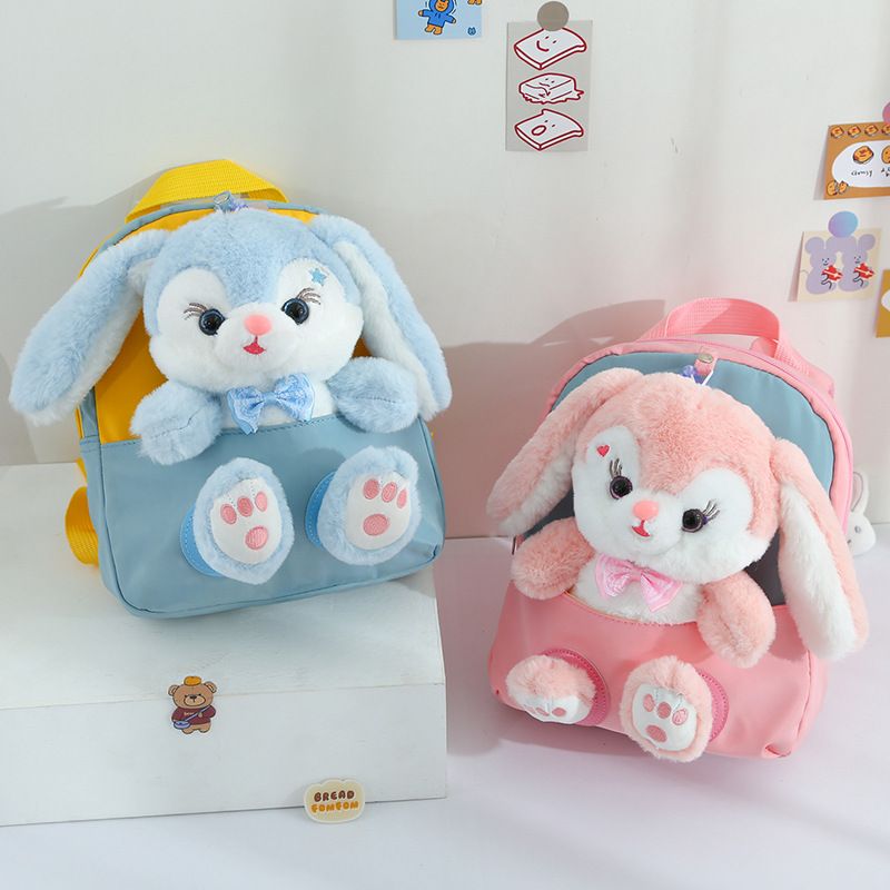 Plush Rabbit Backpack for Boys Girls Kids Children SchoolBag Cute Bow Tie Cartoon School Bags Kindergarten Preschool Baby Bag