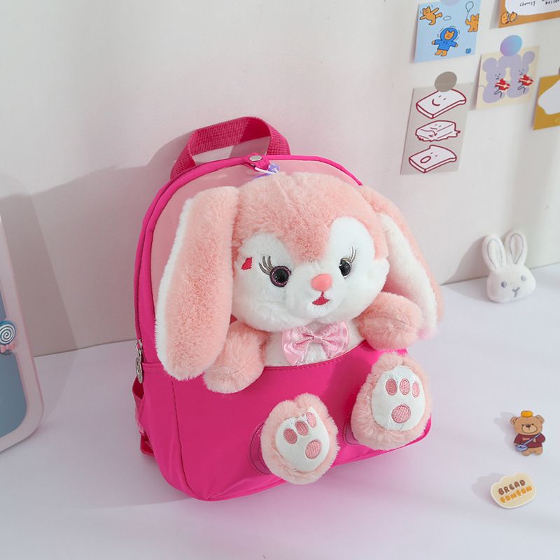 Plush Rabbit Backpack for Boys Girls Kids Children SchoolBag Cute Bow Tie Cartoon School Bags Kindergarten Preschool Baby Bag