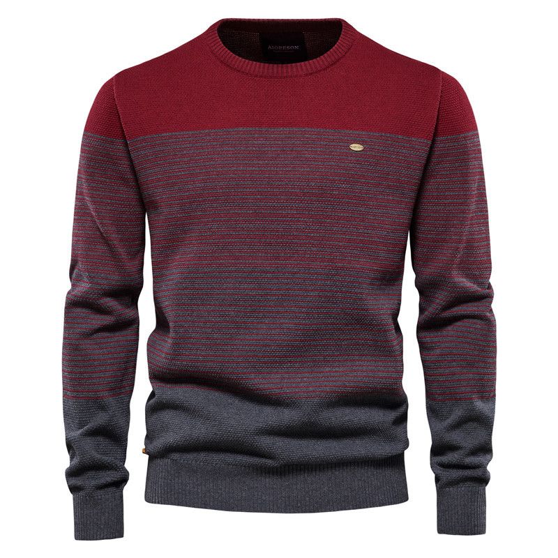 Cotton Sweater Men Fashion Casual O-Neck Spliced Pullovers Knitted Sweater Male New Winter Warm Mens Sweaters