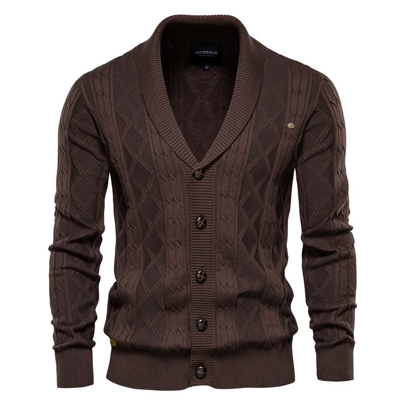 Cotton Argyle Cardigan Men Casual Single Breasted Solid Color Business Mens Cardigans New Winter Fashion Sweater Man