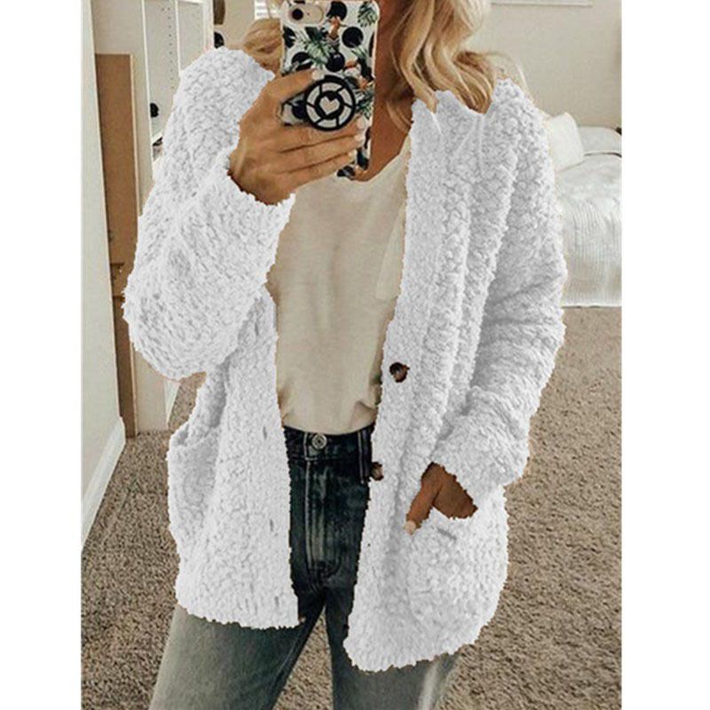 Thicken Plush Women Winter Coat Single-breasted Soft Autumn Thermal Lady Cardigan Fashion Women Sweaters Buttons Hoodies Outwear