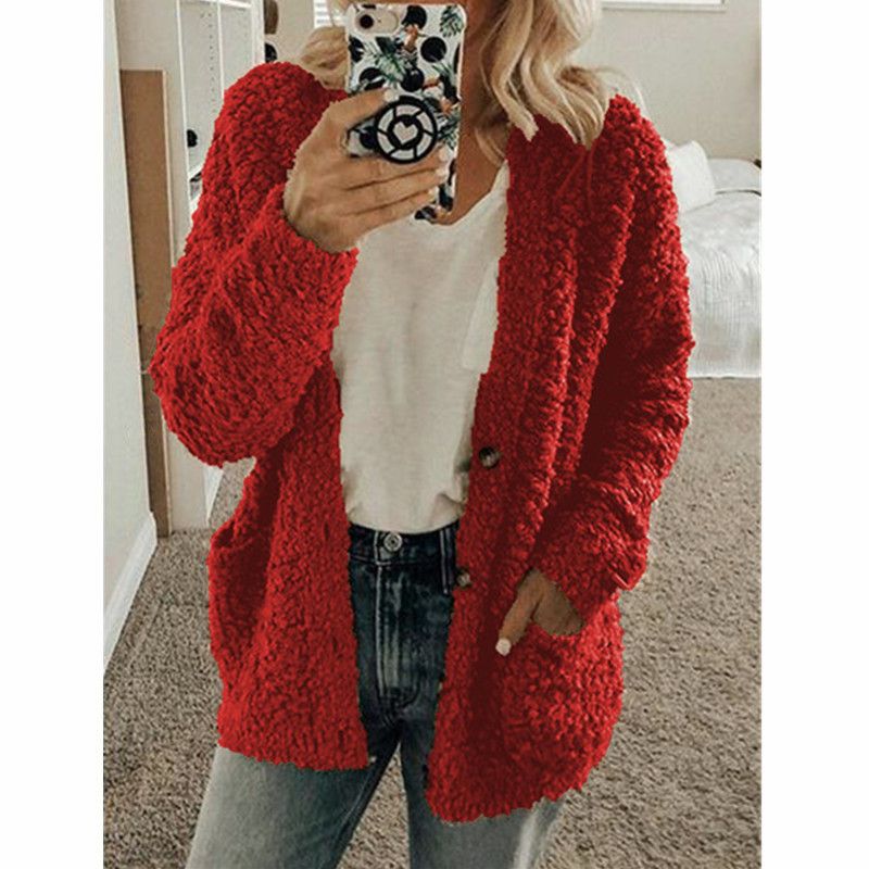 Thicken Plush Women Winter Coat Single-breasted Soft Autumn Thermal Lady Cardigan Fashion Women Sweaters Buttons Hoodies Outwear