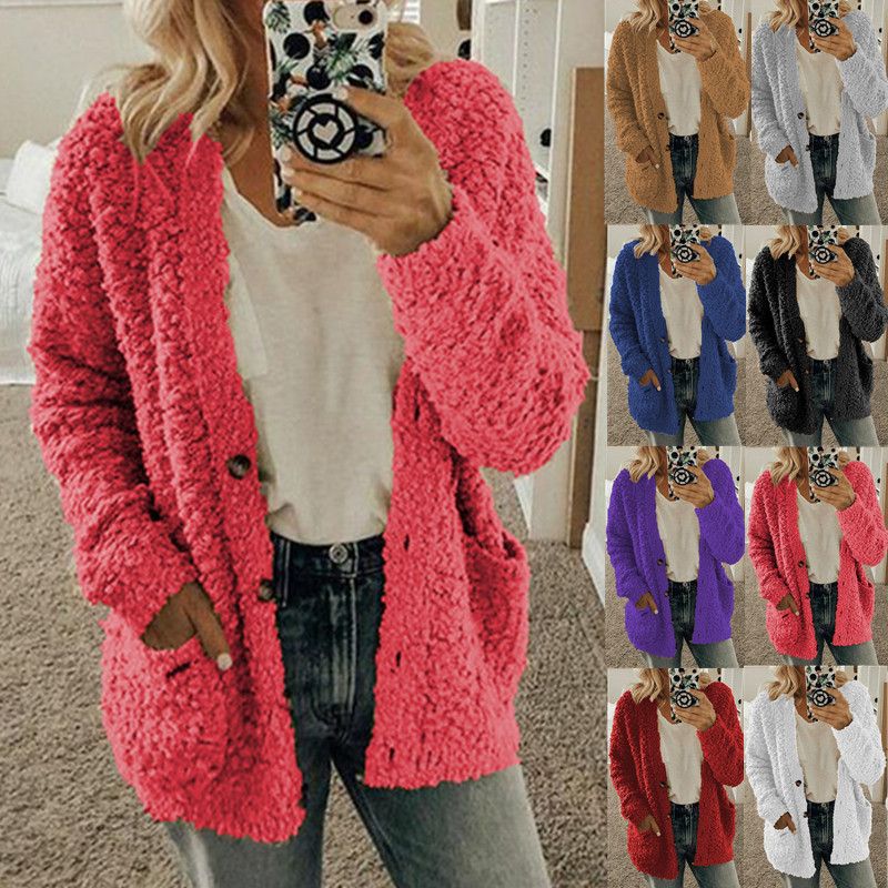 Thicken Plush Women Winter Coat Single-breasted Soft Autumn Thermal Lady Cardigan Fashion Women Sweaters Buttons Hoodies Outwear