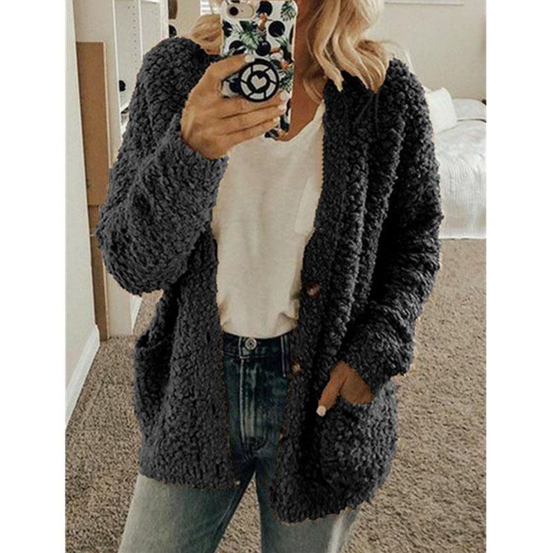 Thicken Plush Women Winter Coat Single-breasted Soft Autumn Thermal Lady Cardigan Fashion Women Sweaters Buttons Hoodies Outwear