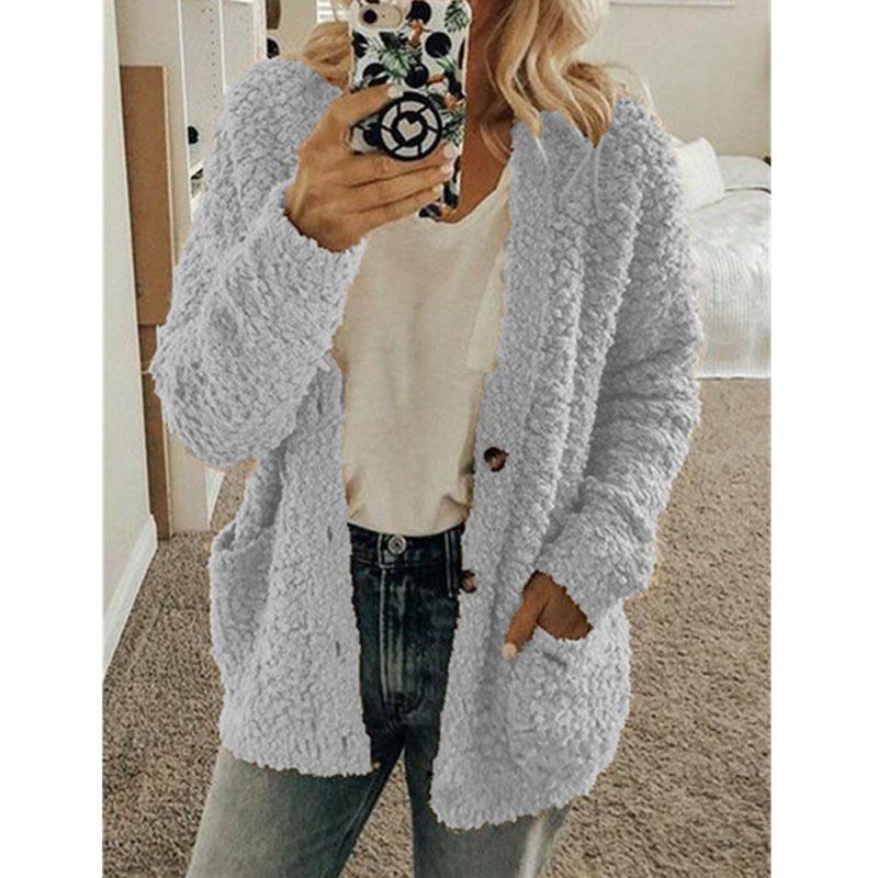 Thicken Plush Women Winter Coat Single-breasted Soft Autumn Thermal Lady Cardigan Fashion Women Sweaters Buttons Hoodies Outwear