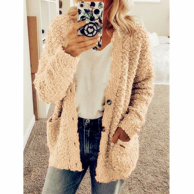 Thicken Plush Women Winter Coat Single-breasted Soft Autumn Thermal Lady Cardigan Fashion Women Sweaters Buttons Hoodies Outwear