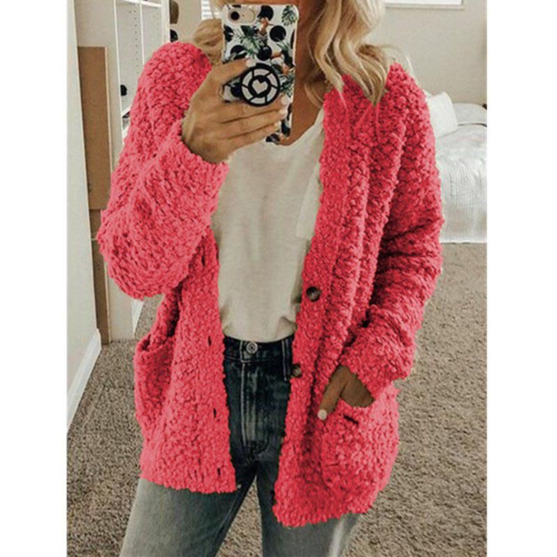 Thicken Plush Women Winter Coat Single-breasted Soft Autumn Thermal Lady Cardigan Fashion Women Sweaters Buttons Hoodies Outwear