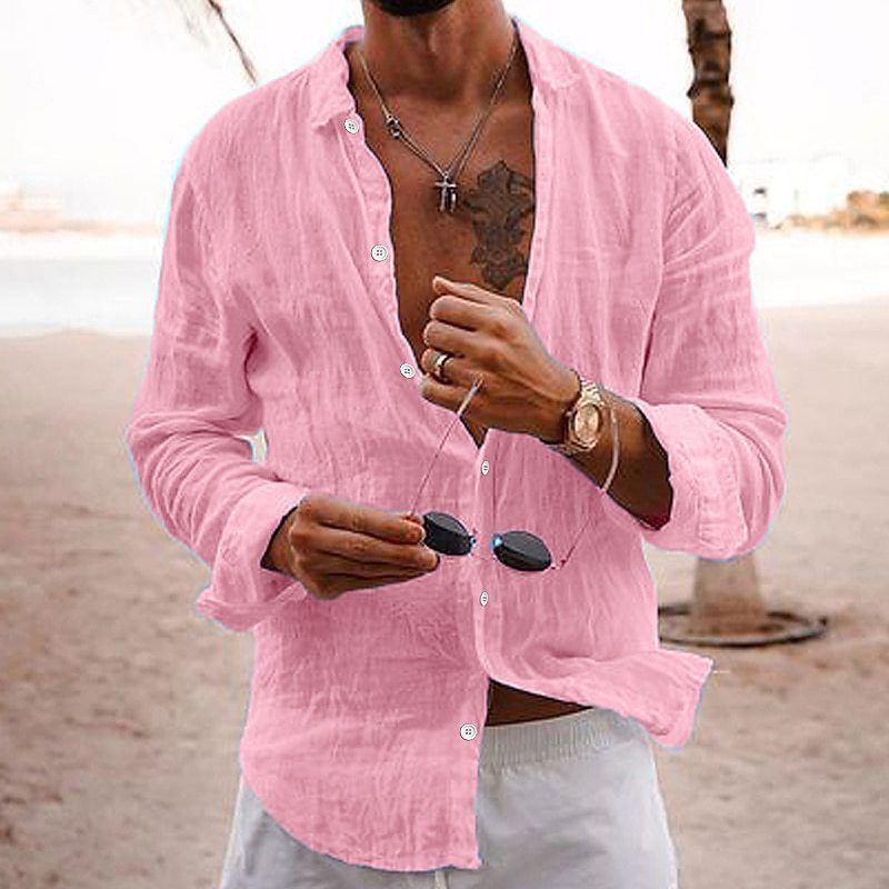 Men Cotton Linen Long Sleeve Blouse Tops Casual Male Sand Beachwear Holiday Loose Blouse Shirts