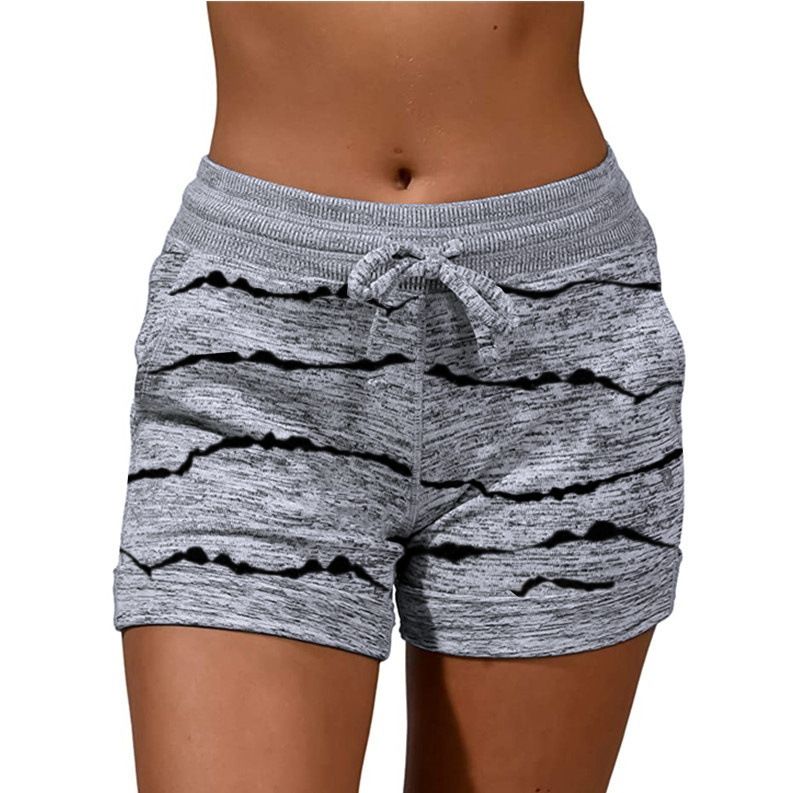 Women Striped Print Quick Dry Sport Shorts Summer Lady Drawstring Running Ride Yoga Trousers