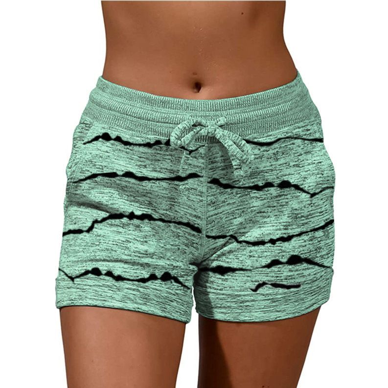 Women Striped Print Quick Dry Sport Shorts Summer Lady Drawstring Running Ride Yoga Trousers