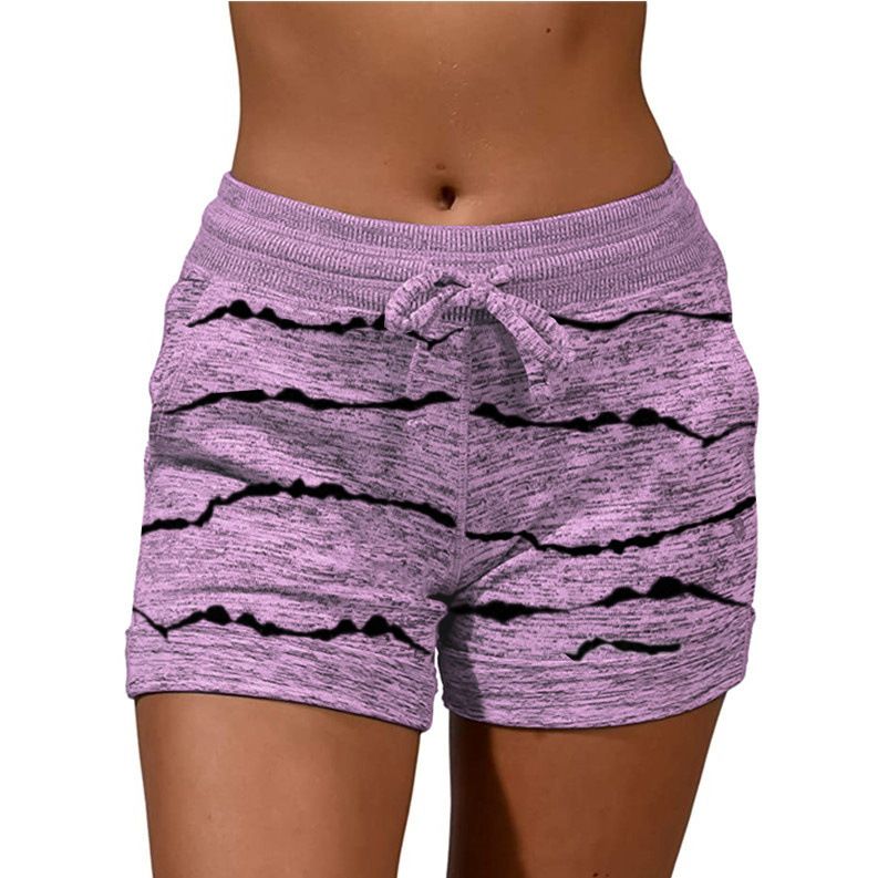 Women Striped Print Quick Dry Sport Shorts Summer Lady Drawstring Running Ride Yoga Trousers