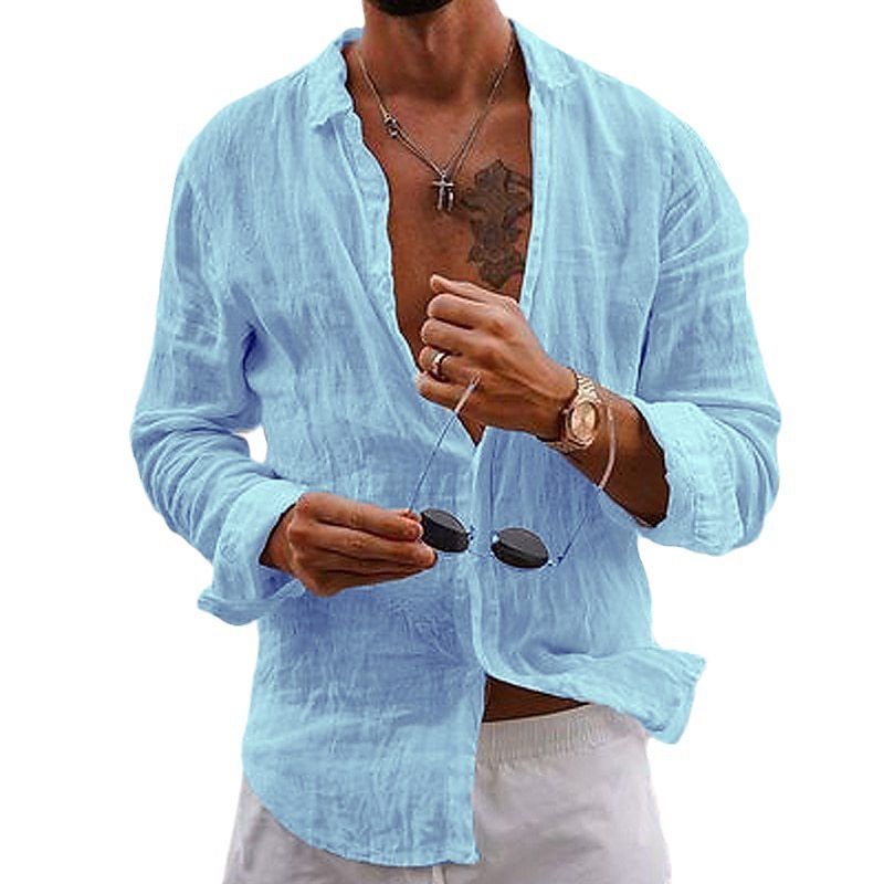 Men Cotton Linen Long Sleeve Blouse Tops Casual Male Sand Beachwear Holiday Loose Blouse Shirts