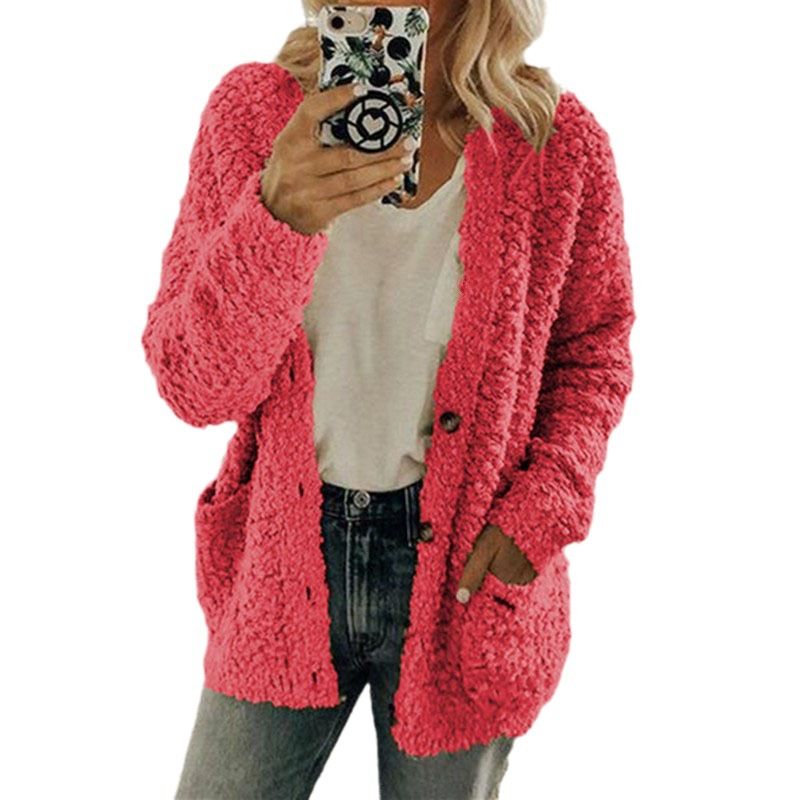 Thicken Plush Women Winter Coat Single-breasted Soft Autumn Thermal Lady Cardigan Fashion Women Sweaters Buttons Hoodies Outwear