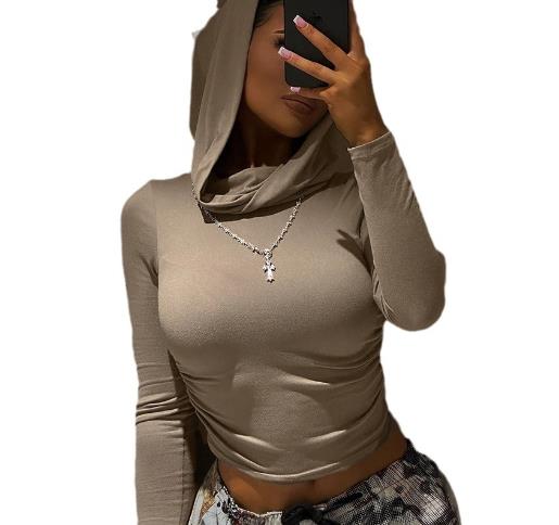 Folds Hooded Crop Top Women Grunge y2k Full Sleeve Skinny T Shirts Harajuku Street Style Autumn Tees Casual Vintage