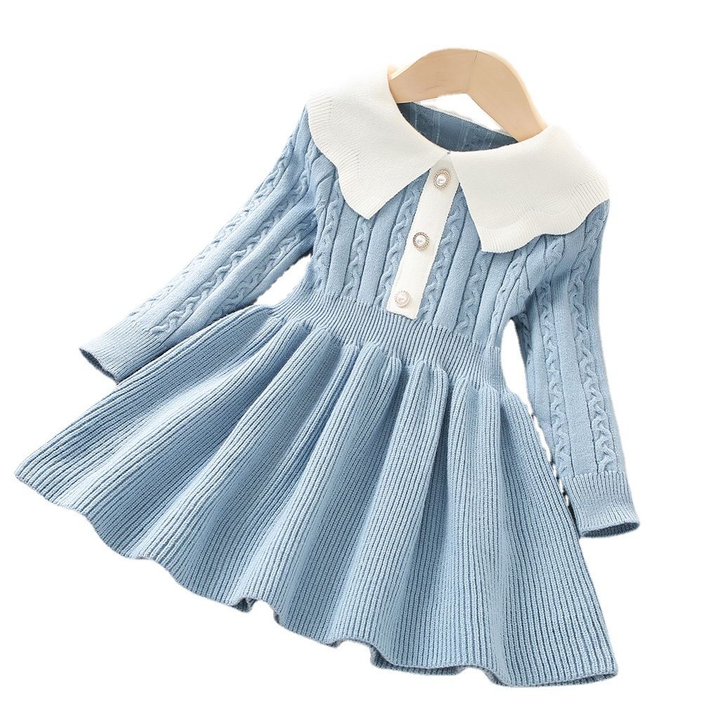 Winter Girls Knitting Wool Long Sleeve Dress Autumn Girls Baby Ruffle Knitted Princess Sweater Dress Casual Clothes