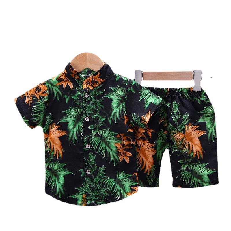 Kids Clothes Summer Boys Girls Print Short Sleeved Set Children Shirt Short Sleeved Beach Style Casual Two-Piece Set Clothes