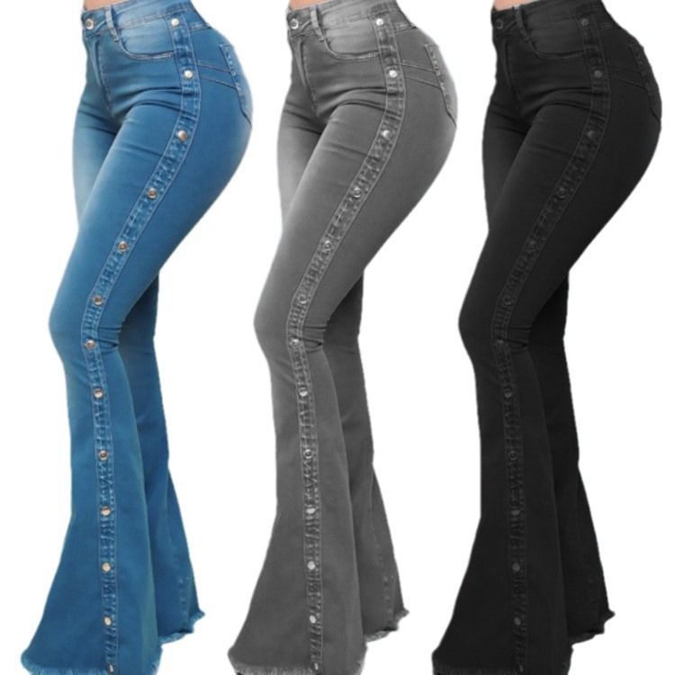 Stylish Flare Jeans Control Tummy Skin-Touch Skinny Flare Jeans Women Wide Leg Flare Denim Trousers