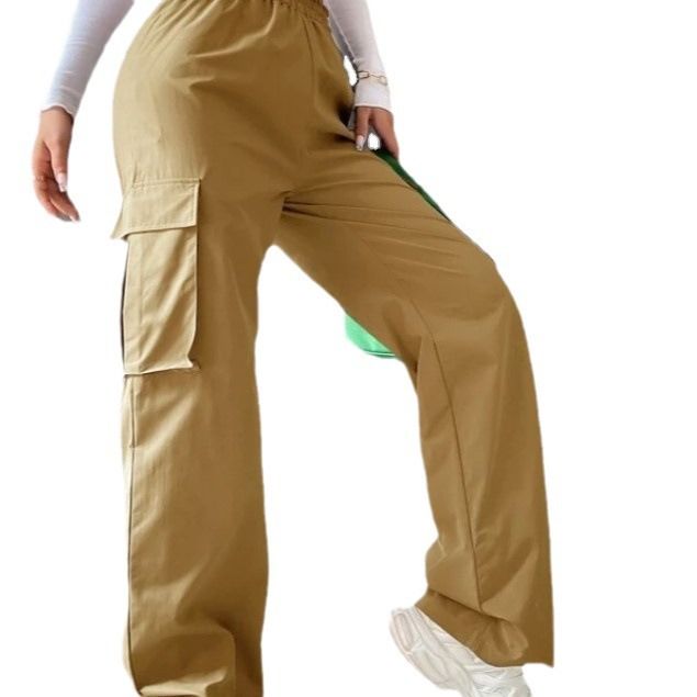 Fashion Women Baggy Joggers Pants Casual Communte Female Chic Straight Cargo Pant Elastic High Waist Elegant Oversized Trousers