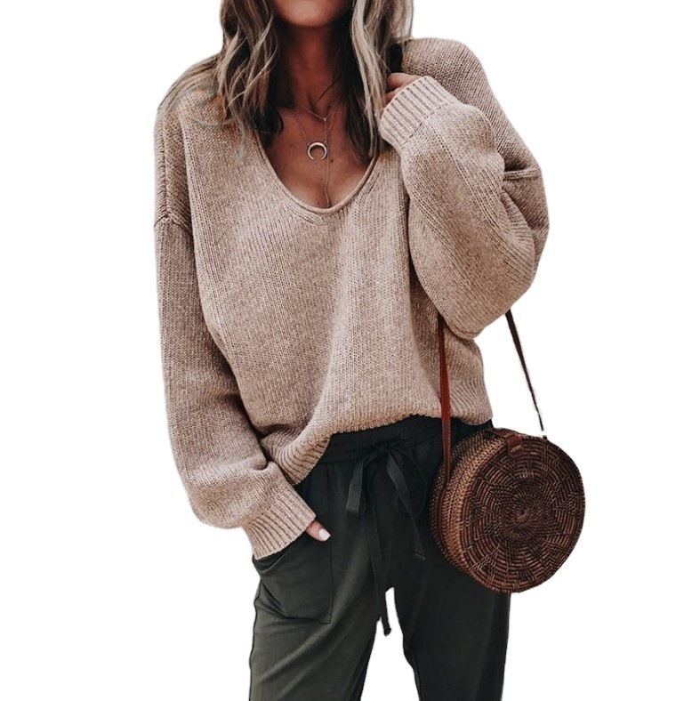 Spring Knitting Women's Sweater Black V-neck Long Sleeve Casual Loose Sweaters Female Winter Elegant Trendy Ladies Clothes