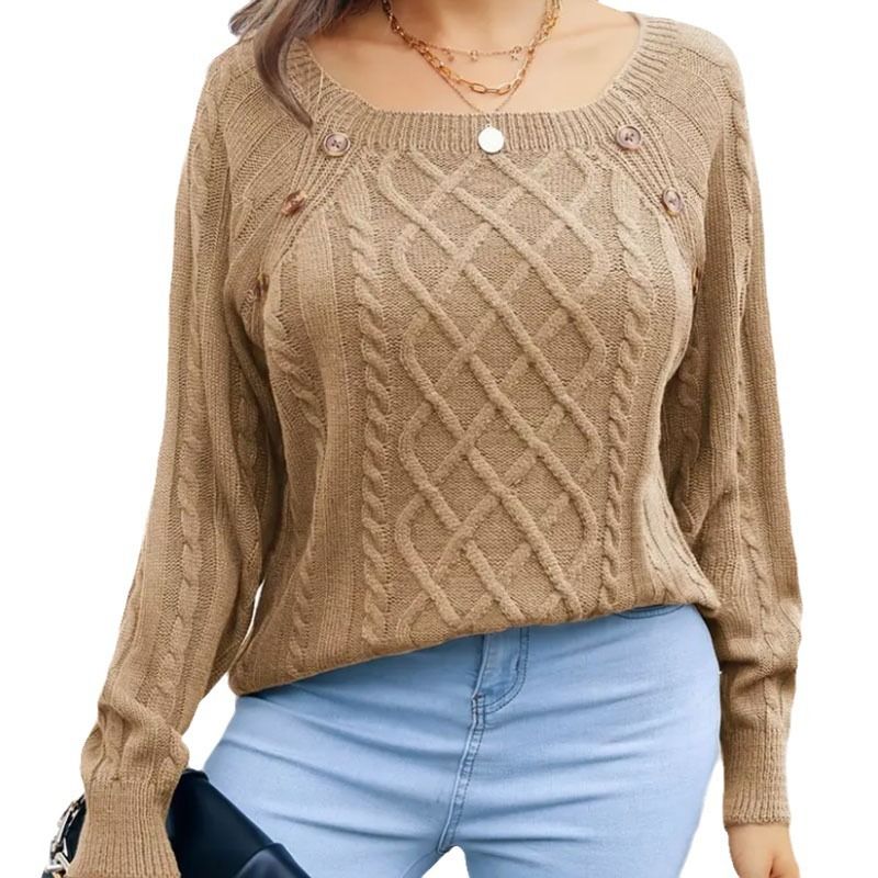 Women Casual Square Collar Buttons Long Sleeve Knitted Pullovers And Sweaters For Autumn Winter