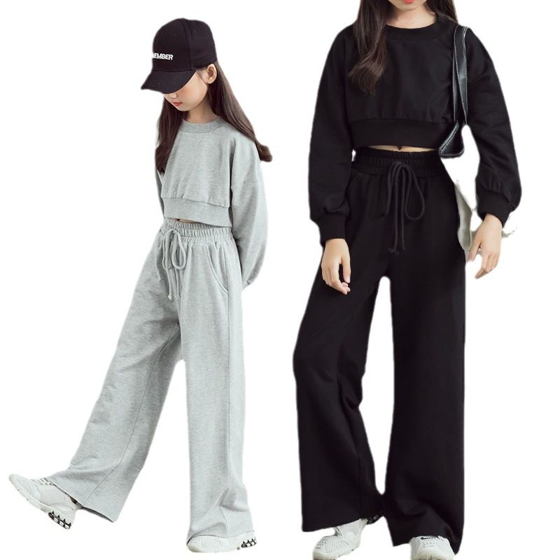 autumn winter Kids tracksuit Children Girls Clothes Casual crop top T-Shirt + wide leg Pant Suit Teenager 7 8 to 10 12 year