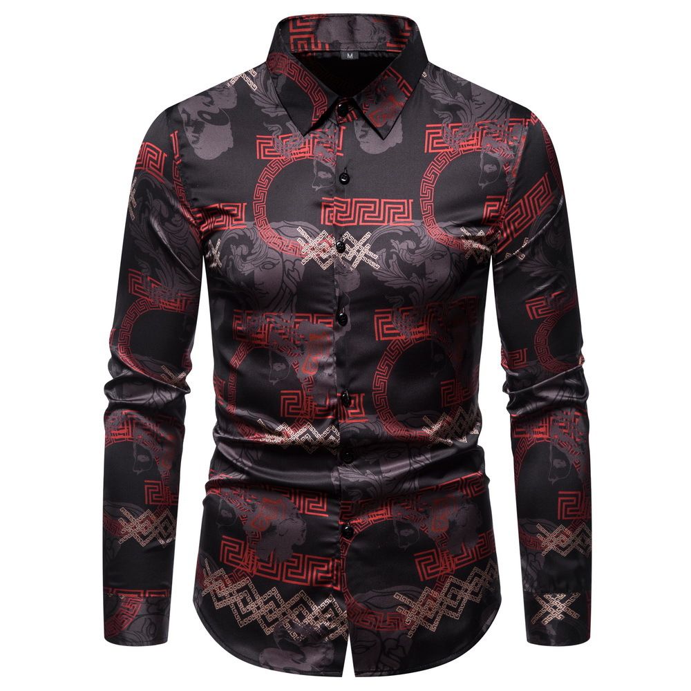 Autumn Men's Printed Long Sleeve Shirt New Fashion Hawaii Slim Fit Shirts Casual Party Night Club Shirts Men M-4XL