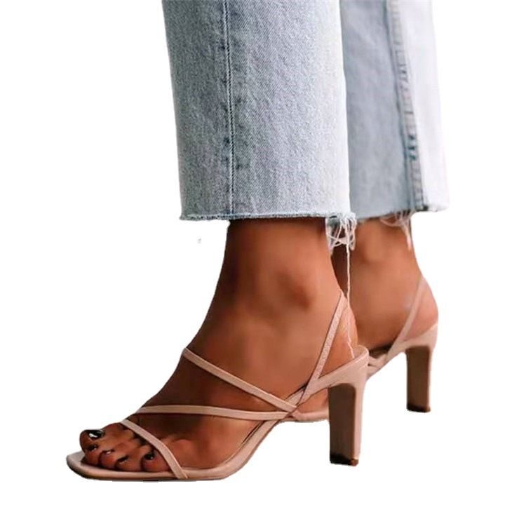 Summer Fashion Orange Ankle Cross Strap Women Sandals Sexy Lace Up Square Toe Female High Heels Party Shoes Heels Women
