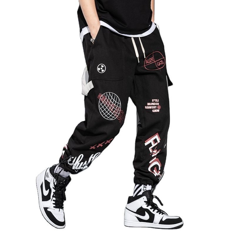 Men Pants Spring and Autumn Cargo Pants Man Fashion Hip Hop Casual Pants Loose Korean Drawstring Men Joggers Sweatpants