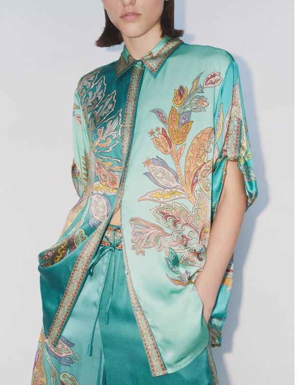 Women Two-Piece Set Suit Graffiti Printing Short Sleeved Lapel Shirt+Elastic Waist Casual Wide Leg Pants Home Loose Outfits