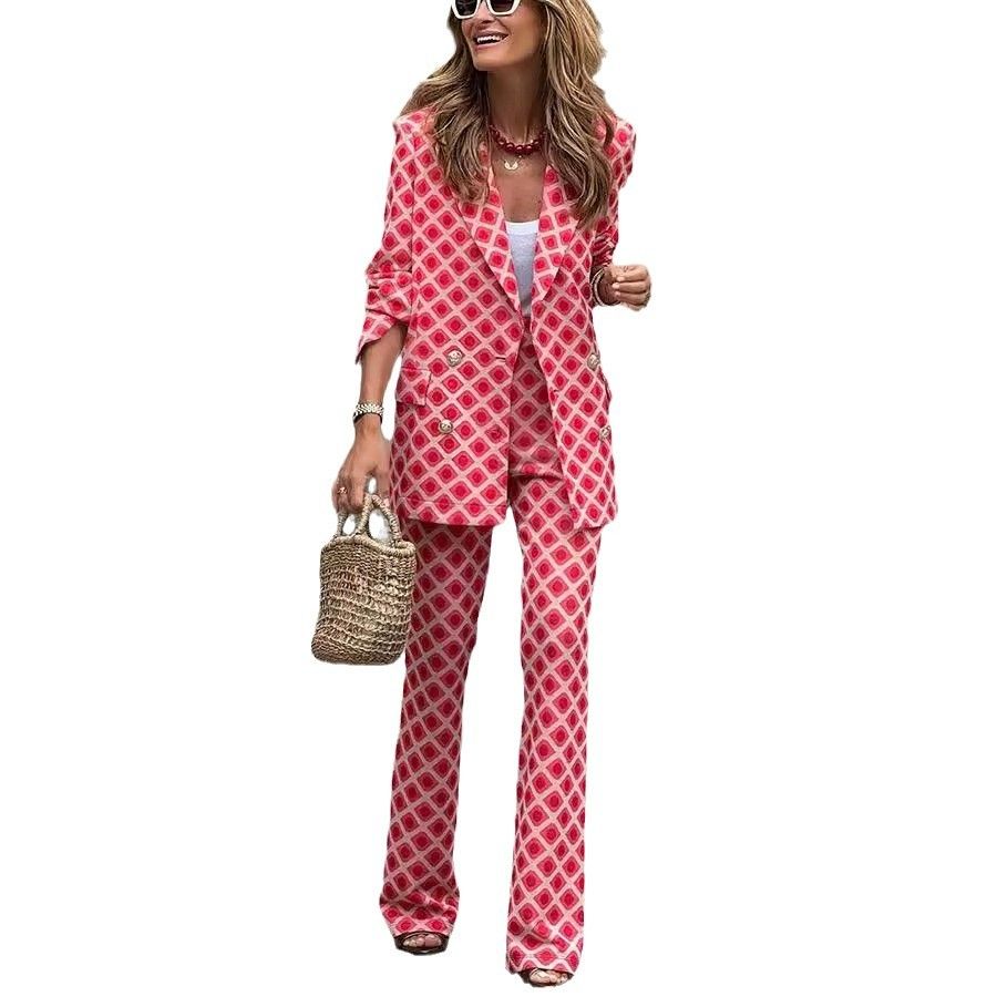 Autumn Winter Women Blazer Set Elegant Chic Fashion Office Lady Long Sleeve Button Coat Slim Pants Two Piece Suit Outfits
