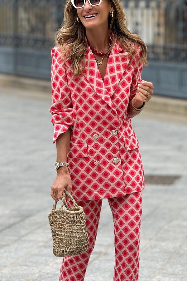 Autumn Winter Women Blazer Set Elegant Chic Fashion Office Lady Long Sleeve Button Coat Slim Pants Two Piece Suit Outfits