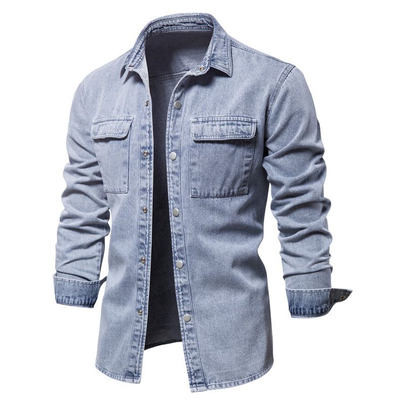 Men's Vintage Denim Jackets Washed Distressed Loose Cowboy Tops Solid Lapels Single-breasted Denim Shirt Male Spring Casual Coat