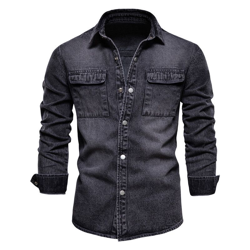 Men's Vintage Denim Jackets Washed Distressed Loose Cowboy Tops Solid Lapels Single-breasted Denim Shirt Male Spring Casual Coat