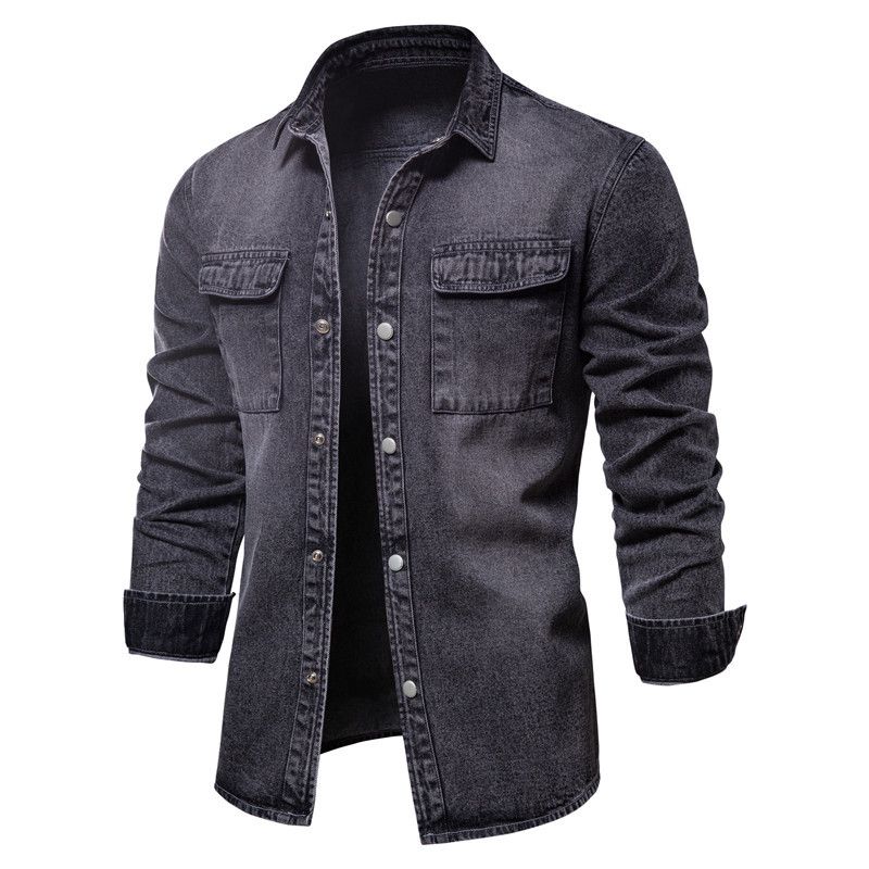 Men's Vintage Denim Jackets Washed Distressed Loose Cowboy Tops Solid Lapels Single-breasted Denim Shirt Male Spring Casual Coat