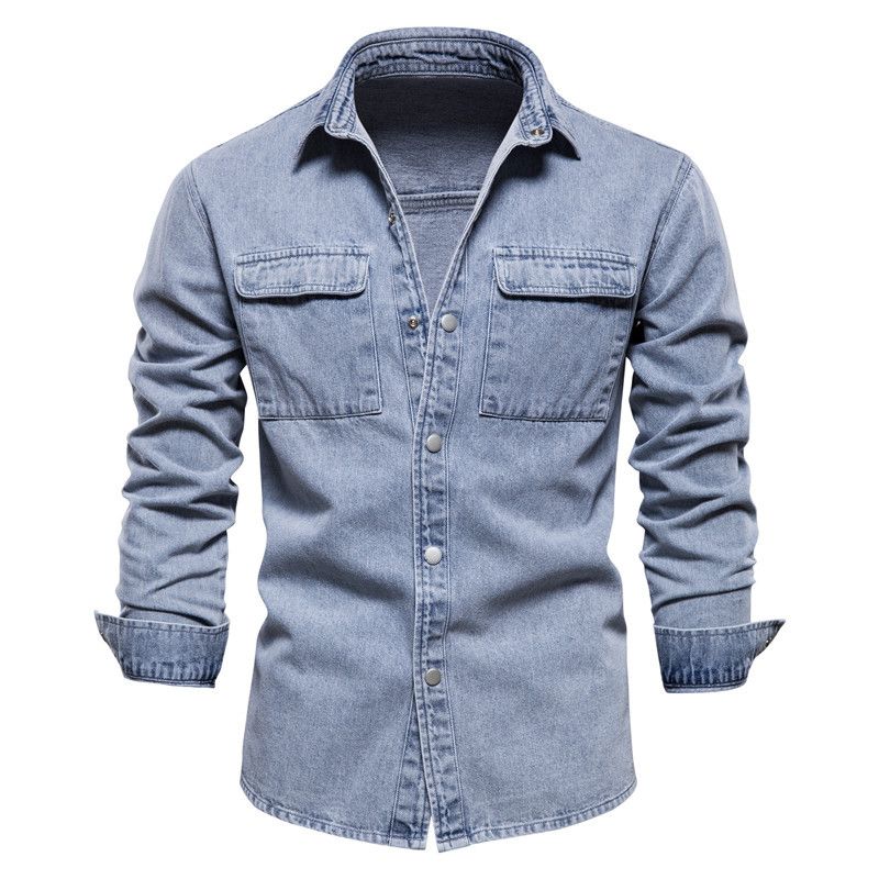 Men's Vintage Denim Jackets Washed Distressed Loose Cowboy Tops Solid Lapels Single-breasted Denim Shirt Male Spring Casual Coat