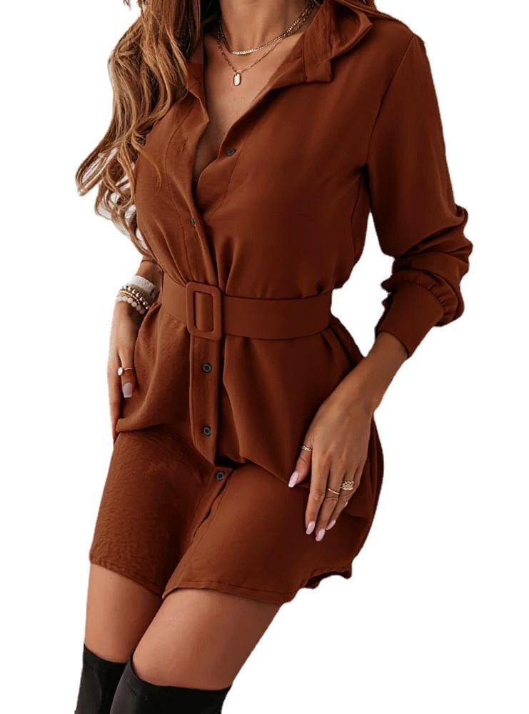 Black Shirt Dress Women Elegant Vintage Long Sleeve Dresses Sexy Empire Belt Pleated Streetwear Turn-down Collar Casual Robe